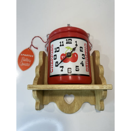 VINTAGE *NEW* 1970's Spartus Cherries Jug Wood Battery Operated Clock