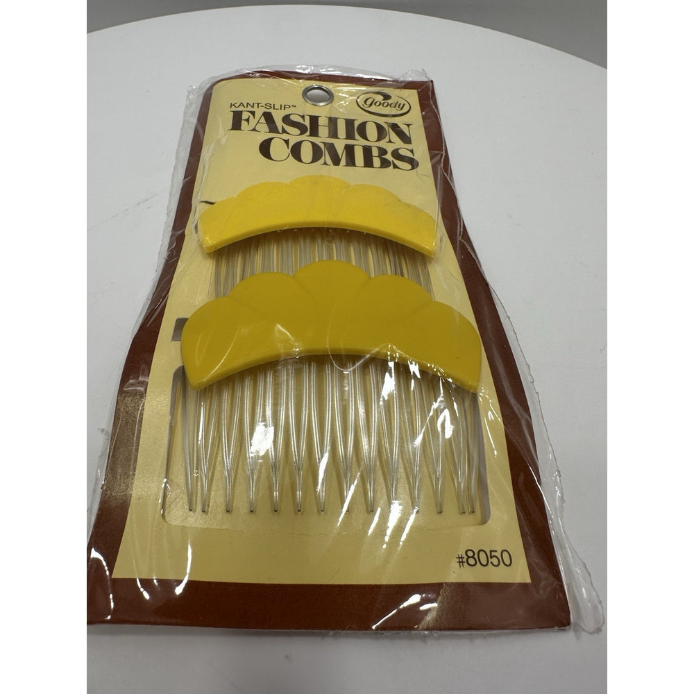 VINTAGE *NEW* 1975 Goody #8050 Kant-Slip Fashion Combs Scalloped Yellow USA