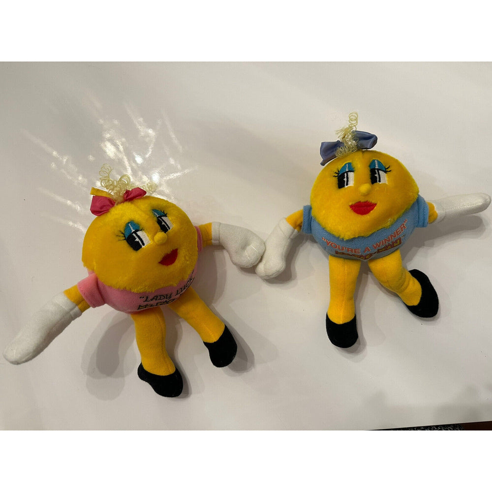 VINTAGE *PRISTINE* 1980's SUPER RARE Ms Pacman Plushy SET - Blue/Pink