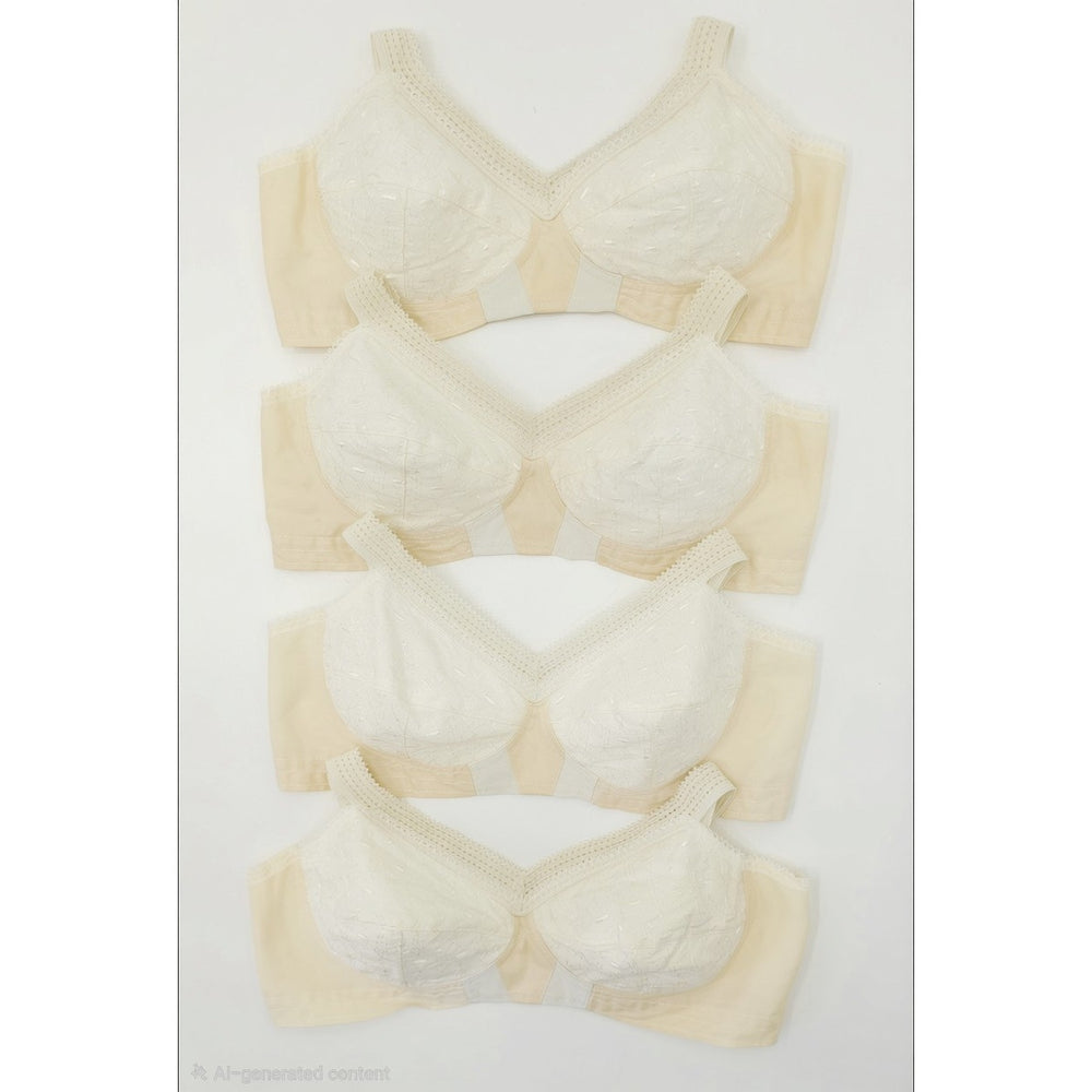 VINTAGE *NEW* 1960's Super Form Women's Cream w/Flowers Bullet Bra Size 34B Lot 4