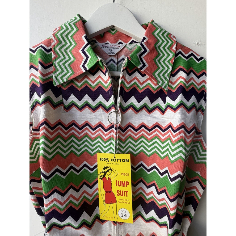 VINTAGE *NEW* 1960's Chevron Print Romper with Belt Size 14 (Fits like 6-8)
