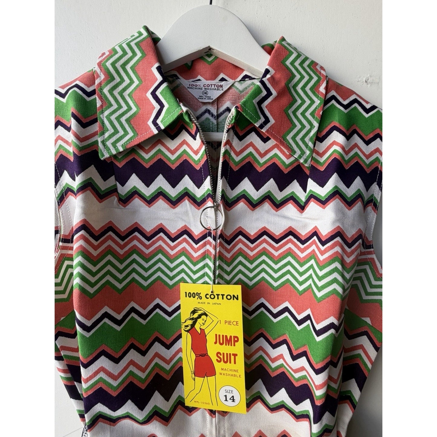 VINTAGE *NEW* 1960's Chevron Print Romper with Belt Size 14 (Fits like 6-8)