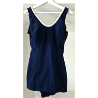 VINTAGE *NEW* 1960's ILGWU Navy with White Trim 100% Jersey One Piece Swimsuit Size 42 (L)