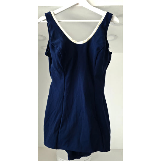 VINTAGE *NEW* 1960's Women's Navy With White Trim One Piece Swimsuit | Bathing Suit Size 42 USA