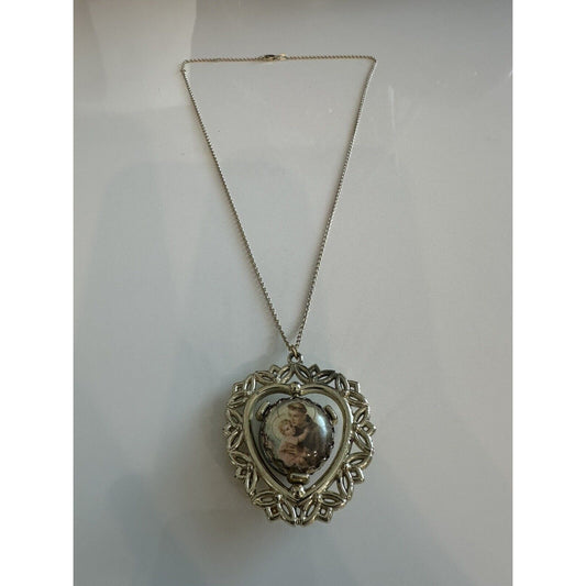 VINTAGE *NEW* Open-Work Gold-Tone Heart Pendant with Jesus/Joseph Art Spinner