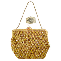 VINTAGE *NEW* 1960's Hand-Made Fancy Beaded Purse Yellow with Gold Strap