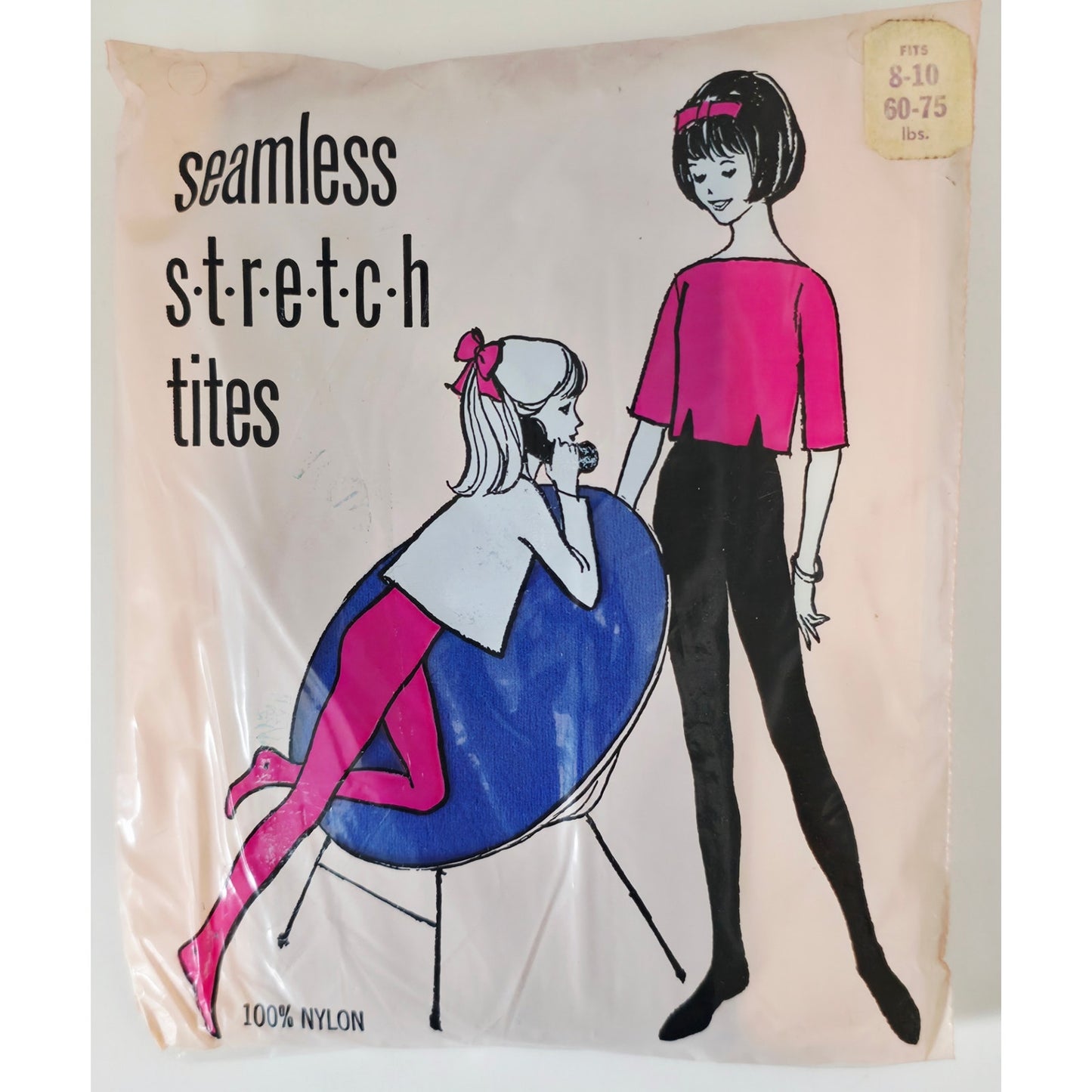 VINTAGE *NEW* 1960's Girls Seamless Stretch Tights Blue Size 8-10