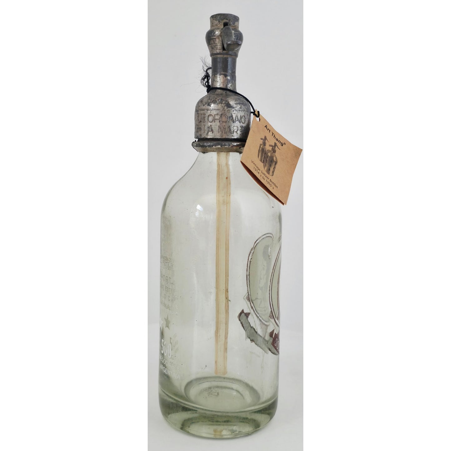 VINTAGE *PRISTINE* 1950's Art Thang Soda La Africana Seltzer Glass Bottle Argentina