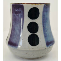 VINTAGE *NEW* 1970's Blue and Cream Korean Hand-Painted Stonewware Mugs Set of 4
