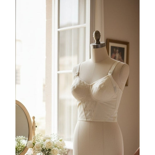 VINTAGE *NEW* 1960's Women's Cream Bullet Bra Corset Bustier Size 34B USA
