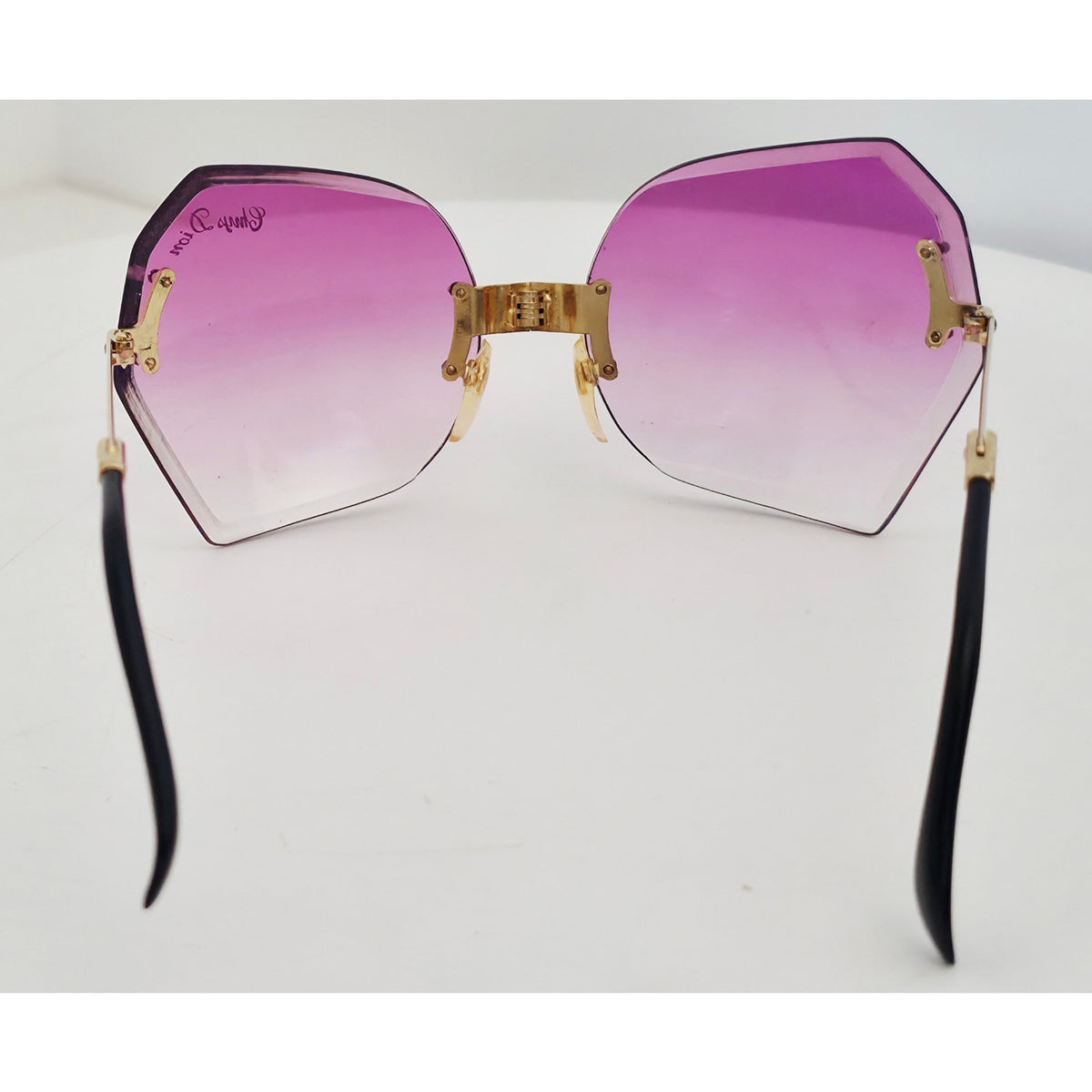 VINTAGE *NEW* 1970's Chrys Dior Gold Folding with Purple Lens Sunglasses & Case