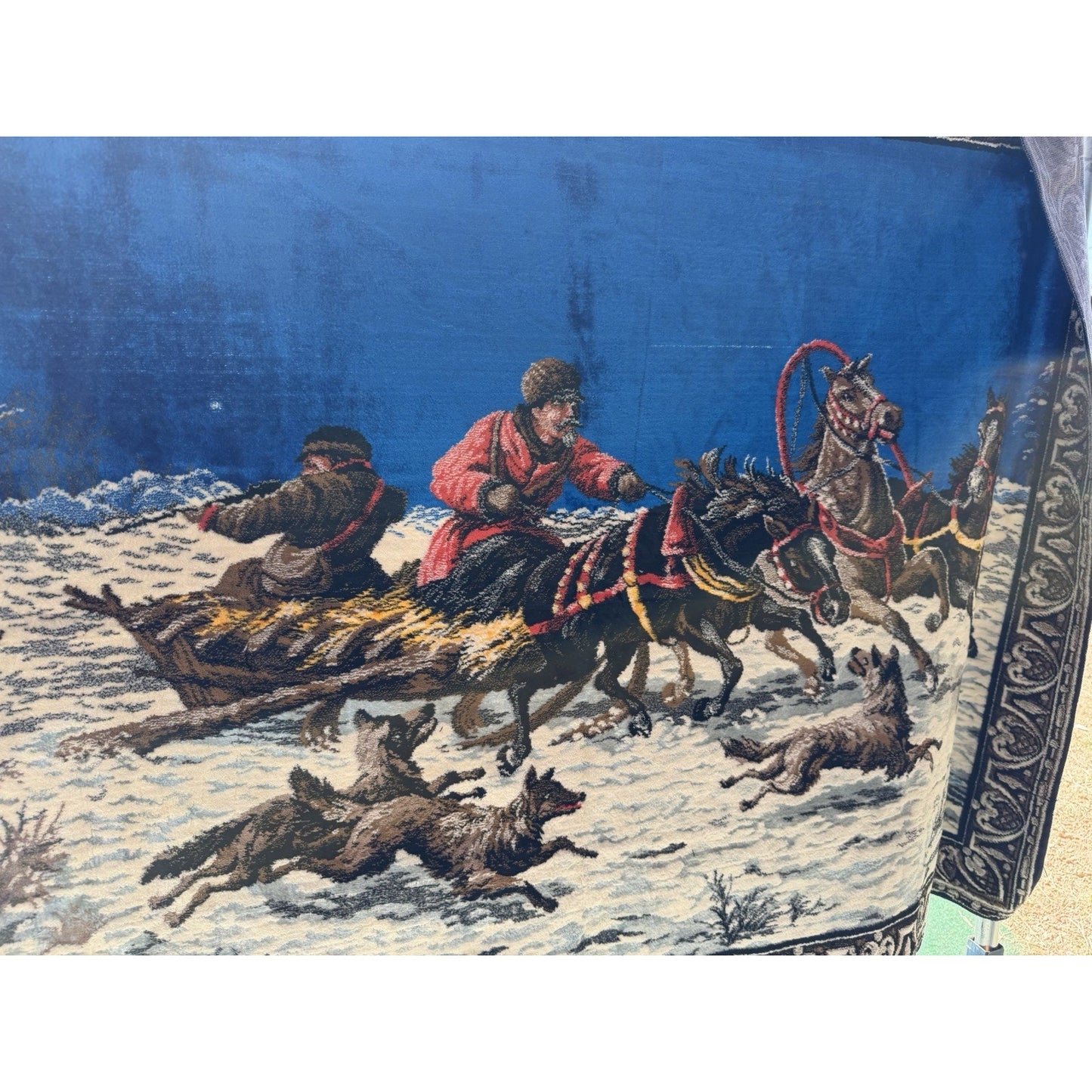 VINTAGE *PRISTINE* 1960's Sled Hunt Italian Velvet Tapestry