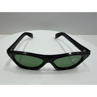 VINTAGE *NEW* 1960's Glam Unisex Sunglasses Black Frame/Green Lens ITALY