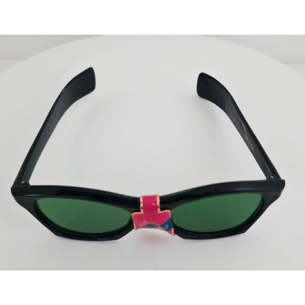 VINTAGE *NEW* 1970's Doscar Glam Unisex Black Frame Green Lens Sunglasses Italy