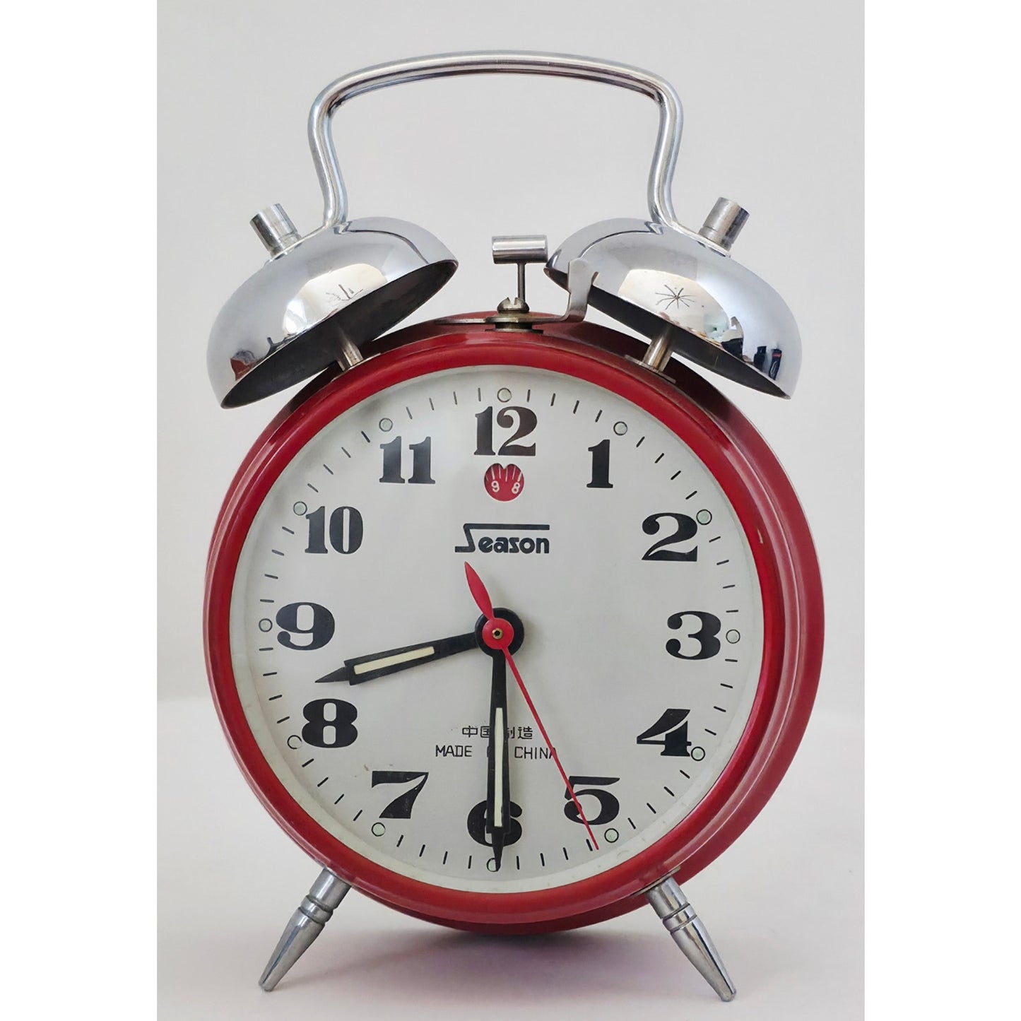 VINTAGE *PRISTINE** 1970's Alan Roberts Double Bell Keywound Alarm Clock Red