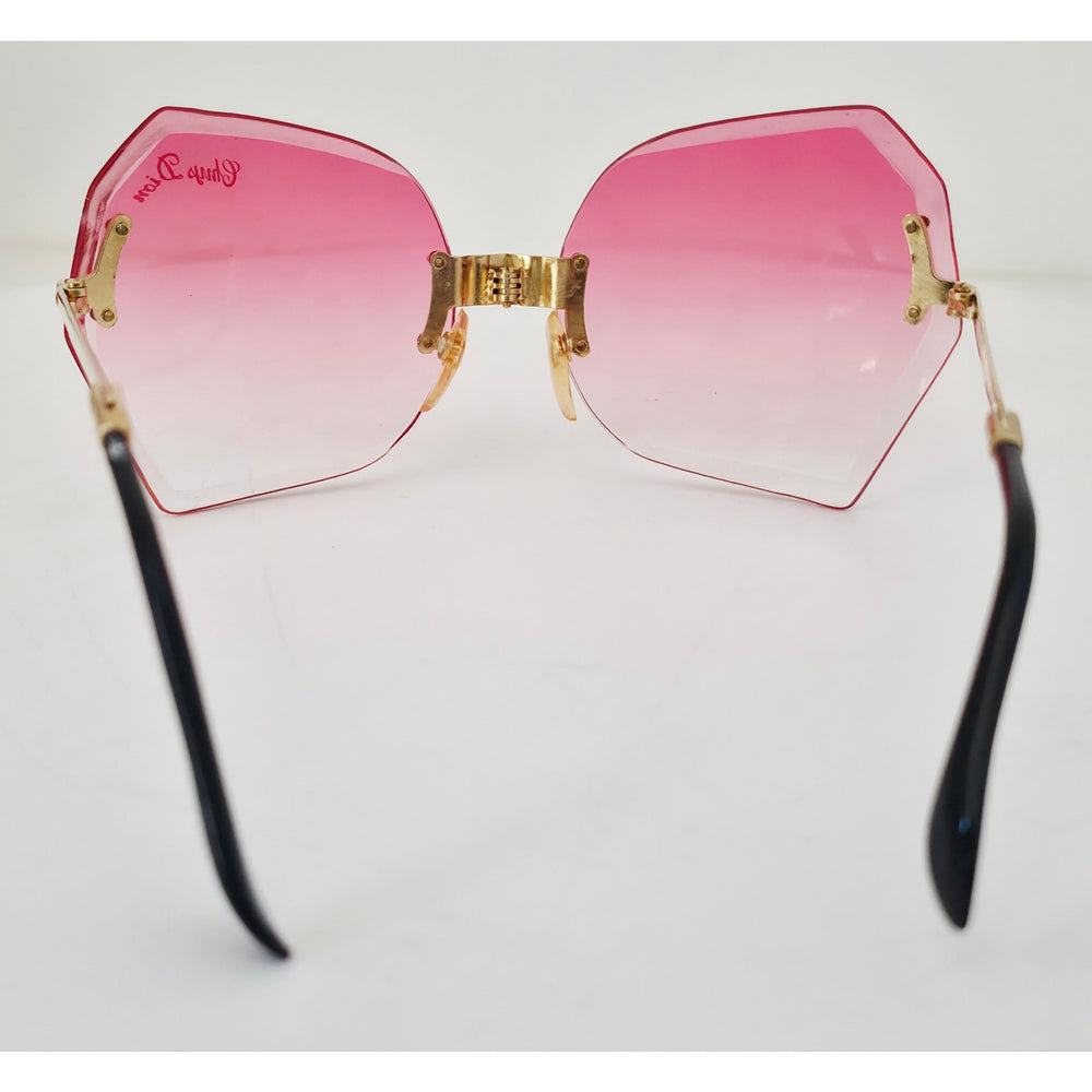 VINTAGE *NEW* 1970's Chrys Dior Gold Folding with Pink Lens Sunglasses and Case