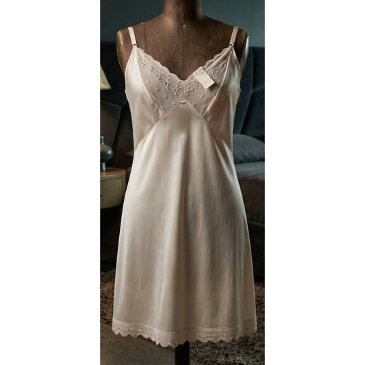 VINTAGE *NEW* 1960's Kayser Women's Cream with Lace Trim Slip Dress Size S (32)