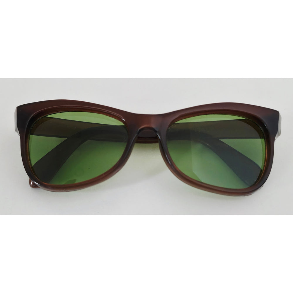VINTAGE *NEW* 1970's Glam Unisex Sunglasses Brown Frame Green Lens