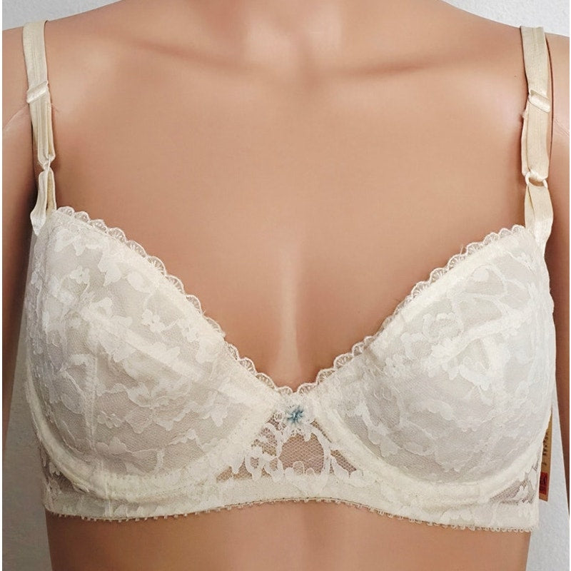 VINTAGE *NEW* 1960's Carnival Women's White Lace Bra with Blue Flower Size 36B