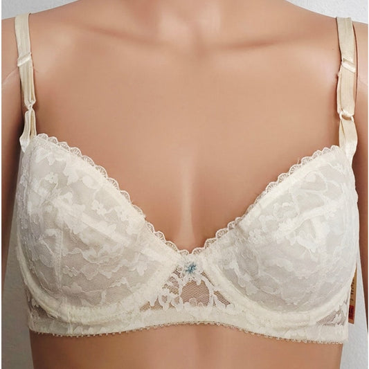 VINTAGE *NEW* 1960's Carnival Women's White Lace Bra with Blue Flower Size 36B