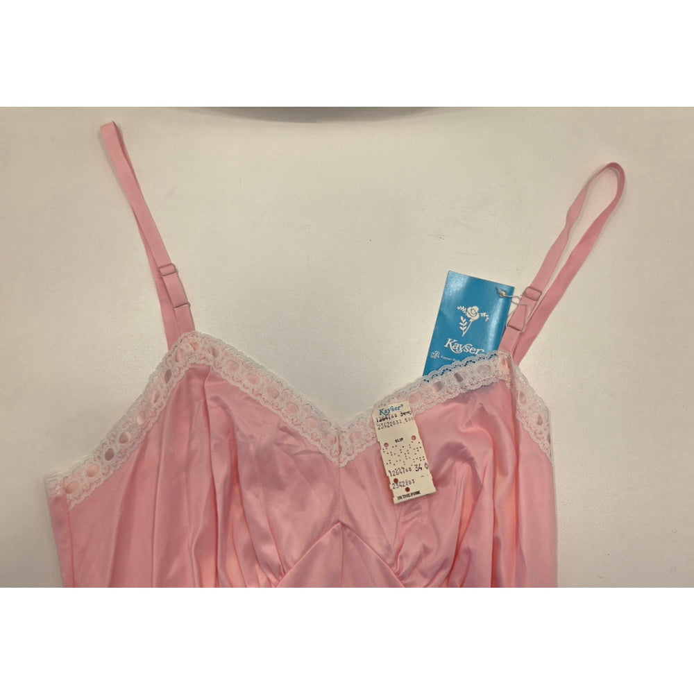 VINTAGE *NEW* 1960's Kayser Pink Slip  with White Lace Trim 100% Nylon Size 34