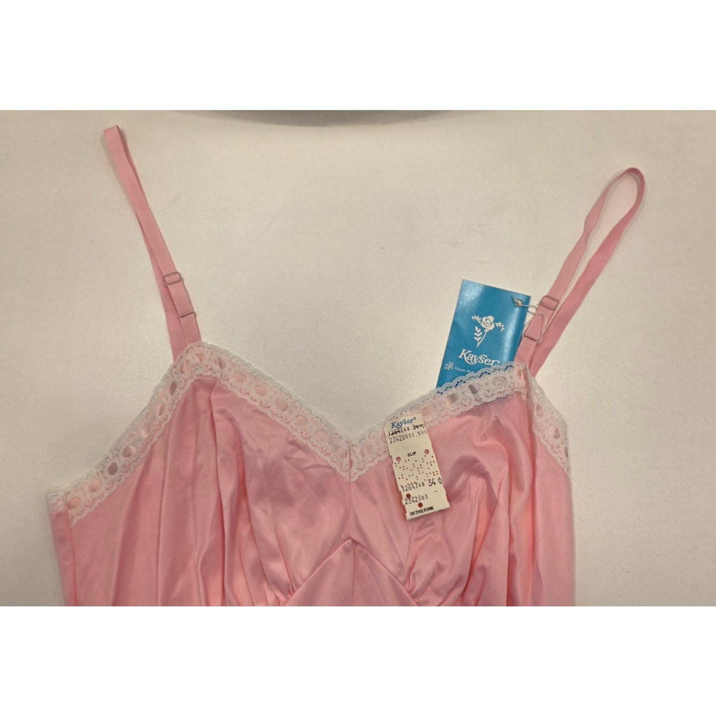 VINTAGE *NEW* 1960's Kayser Pink Slip  with White Lace Trim 100% Nylon Size 34