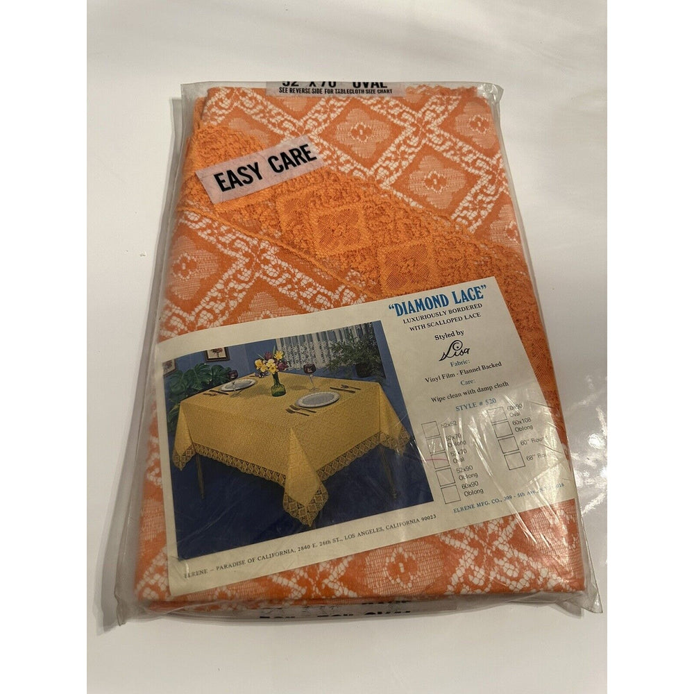 VINTAGE *NEW*Diamond Lace Oval 52"X70" Flannel Back Tablecloth USA