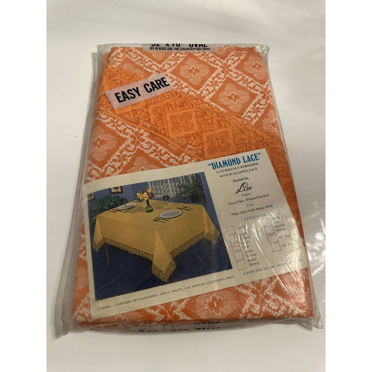 VINTAGE *NEW*Diamond Lace Oval 52"X70" Flannel Back Tablecloth USA
