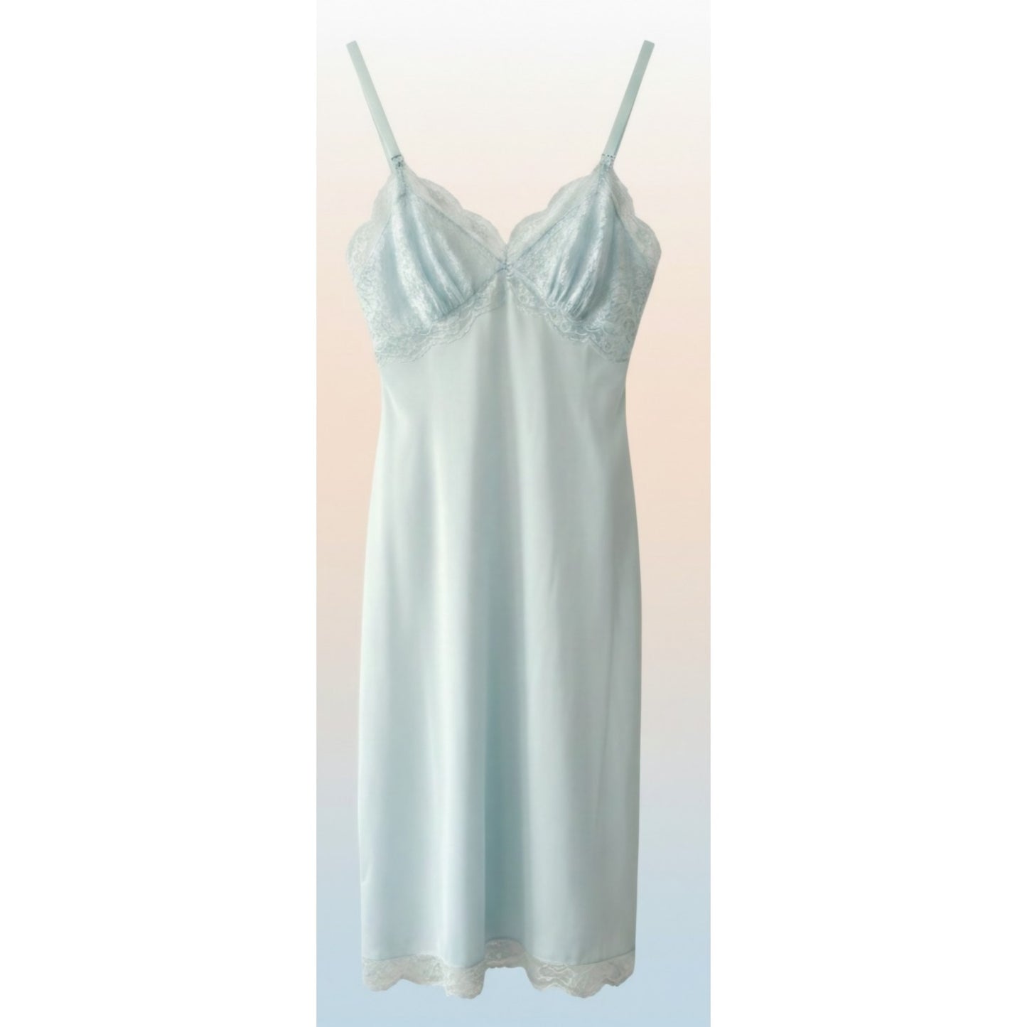 VINTAGE *NEW* 1960's Women's Light Blue with Lace Trim Slip Dress Size 34