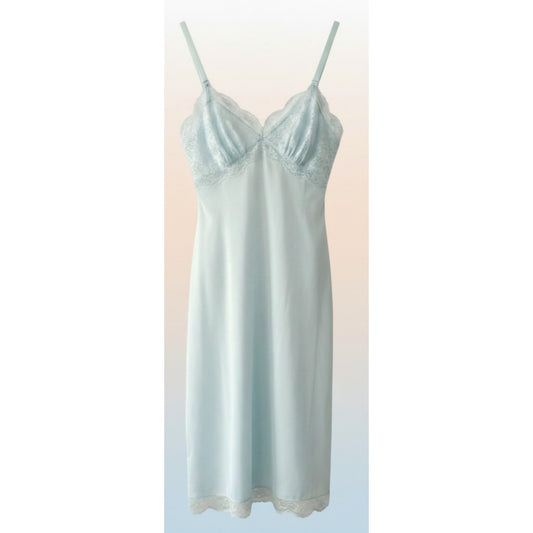 VINTAGE *NEW* 1960's Women's Light Blue with Lace Trim Slip Dress Size 34