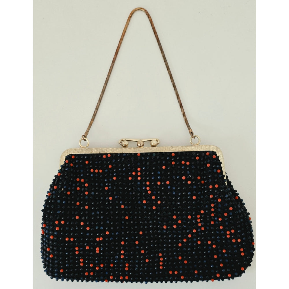 VINTAGE *NEW* 1960's Safco Black and Red Fancy Beaded Purse with Strap