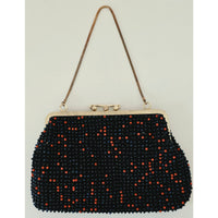 VINTAGE *NEW* 1960's Safco Black and Red Fancy Beaded Purse with Strap