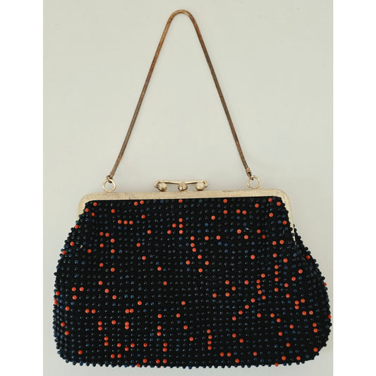 VINTAGE *NEW* 1960's Safco Black and Red Fancy Beaded Purse with Strap