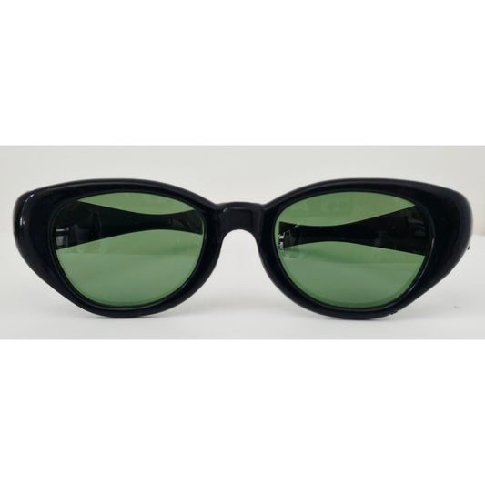 VINTAGE *NEW* 1970's Glam Unisex Sunglasses Black Frame with Green Lens