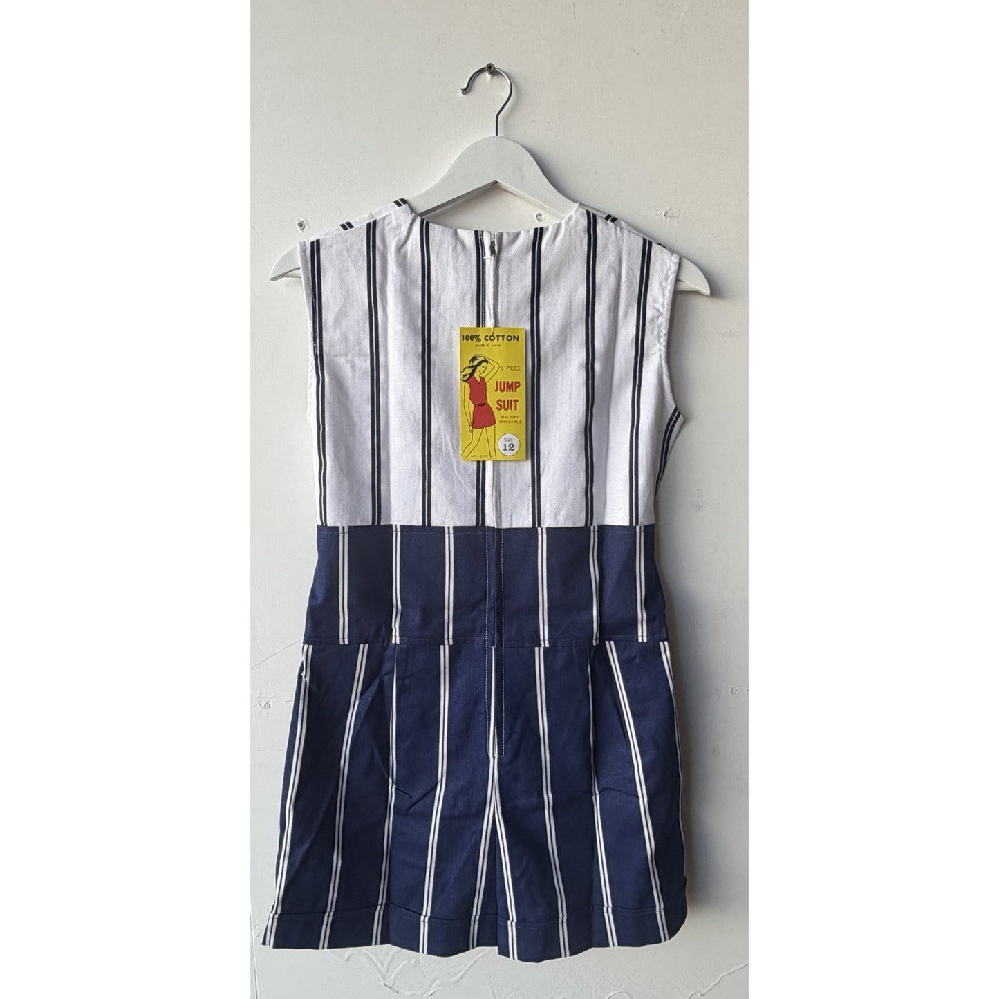 VINTAGE *NEW* 1960's Blue/White Striped Waist Tie Romper Size 12