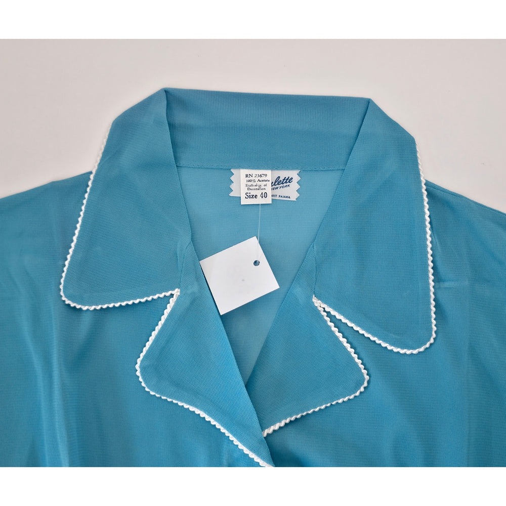 VINTAGE *NEW* 1960's  Women's Blue Pajama Set with White Trim 100% Acetate Size 40