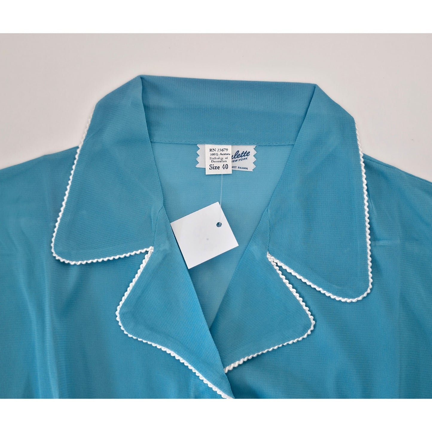 VINTAGE *NEW* 1960's  Women's Blue Pajama Set with White Trim 100% Acetate Size 40