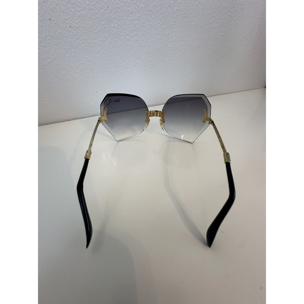 VINTAGE *NEW* 1970'sChrysDior  Glam Sunglasses Black Smoked Glass&Gold