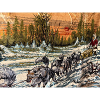 VINTAGE *PRISTINE* 1960's Dog Sledding Italian Velvet Tapestry