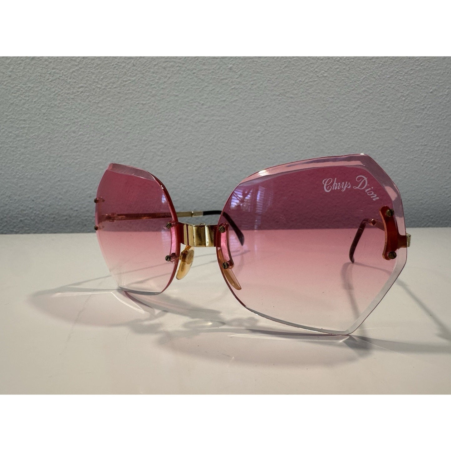 VINTAGE *NEW* 1970's Chrys Dior Gold Folding with Pink Lens Sunglasses & Case
