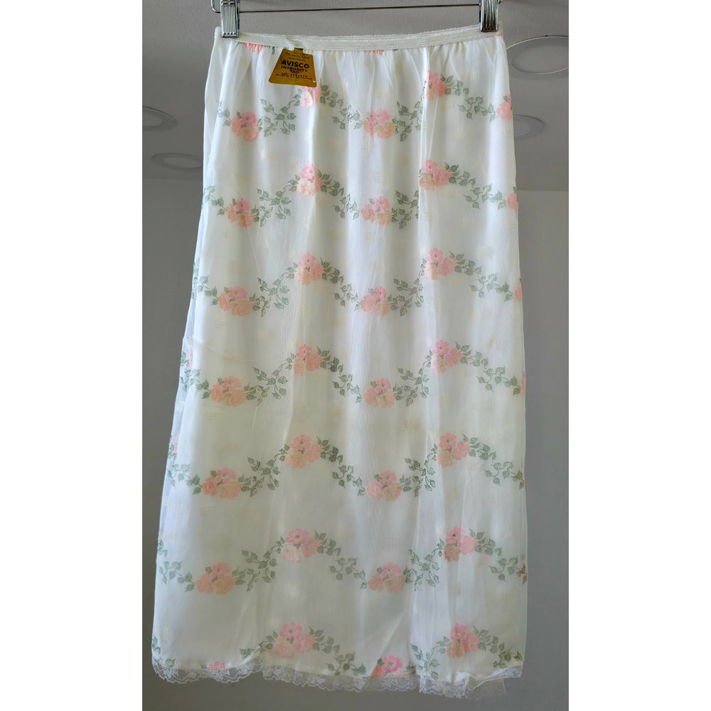 VINTAGE *NEW* 1960's Women's White Lined Slip Skirt with Flowers Size S