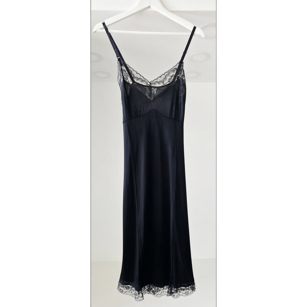 VINTAGE *NEW* 1960's Women's Black with Lace Trim Slip Dress Size 32
