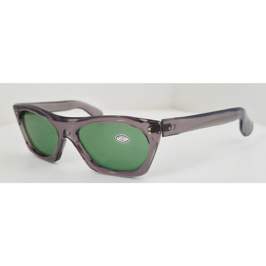 VINTAGE *NEW* 1970's Glam Unisex Sunglasses Gray Frame Green Lens Made in Italy