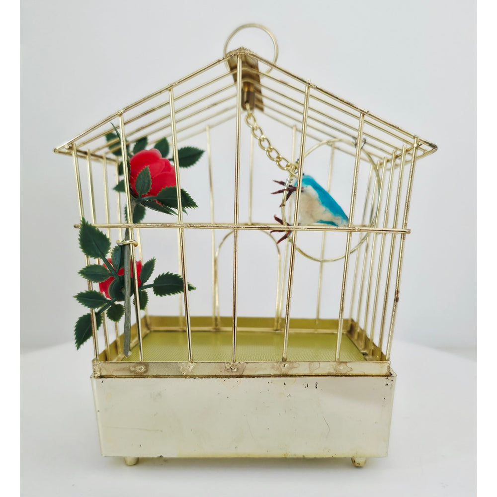 VINTAGE *NEW* 1960's Blue Electronic Musical Bird in Cage Battery Operated
