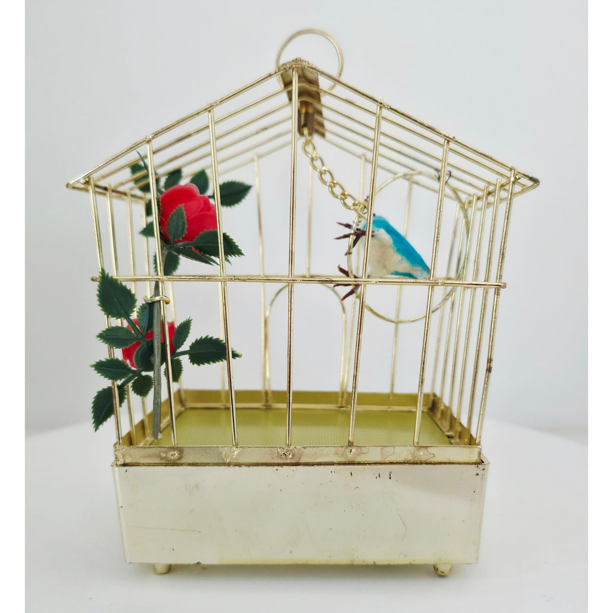 VINTAGE *NEW* 1960's Blue Electronic Musical Bird in Cage Battery Operated