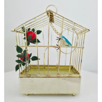 VINTAGE *NEW* 1960's Blue Electronic Musical Bird in Cage Battery Operated
