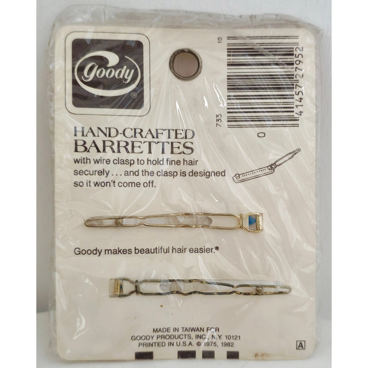 VINTAGE *NEW* 1982 Goody #733 White & Blue Hand Crafted Barrettes Set of 2 USA