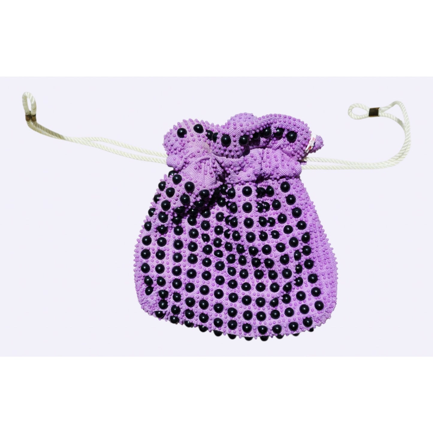 VINTAGE *NEW* 1960's Purple and Black Beaded Cinch Purse