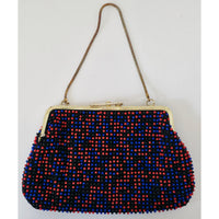 VINTAGE *NEW* 1960's Red and Blue Fancy Beaded Purse with Strap