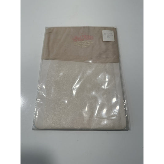 VINTAGE *NEW* 60's 70's ModGlitter Hosiery-Glitter Off White Sz9.5M